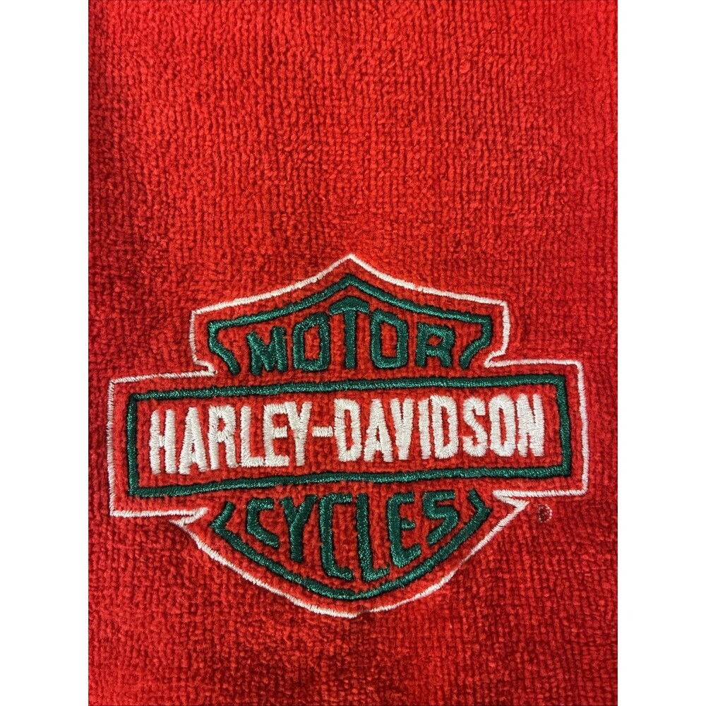 Harley Davidson Christmas Embroidered Holiday Hand Towel Red Green And White